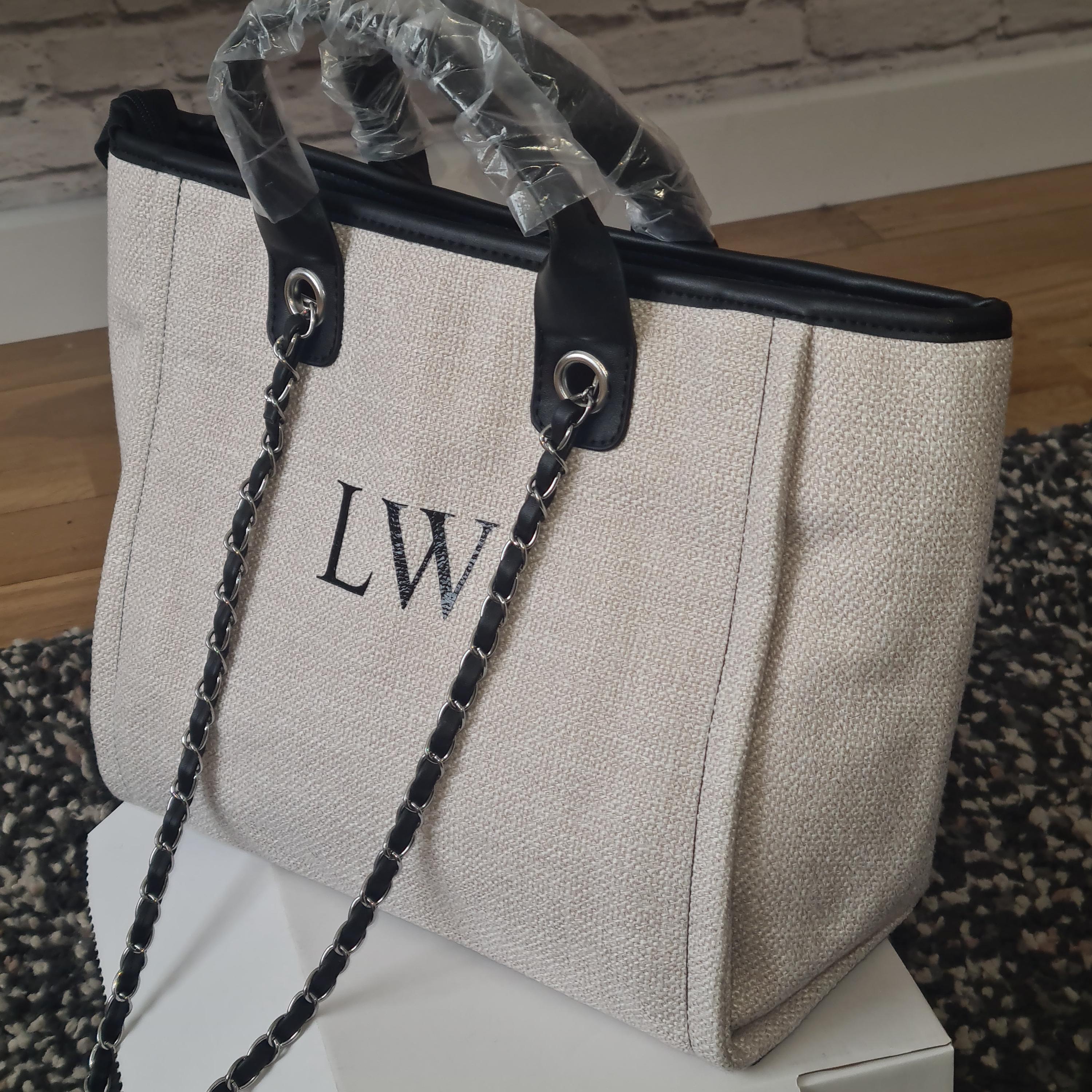 Personalised Shoulder Tote Bag, women&#39;s handbag, beach bag, Custom hand bag, Canvas Bag, Gifts For Her, Chain tote bag, Personalised bag