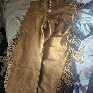 Handmade Native Western Cowboy Style Leather Chap Fringes Suede Leather ...