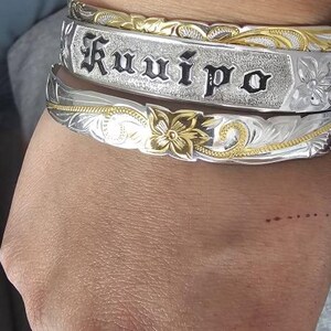 Sterling Silver 12mm Hawaiian Raised Black Enamel Kuuipo Bangle