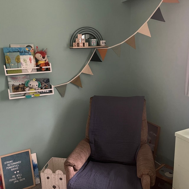 DMSESRLS 2 guirlandes fanions pour Chambre d'enfant, Guirlande en Mousseline Coton avec Pompons, 2,6 m pour décoration Chambre d'enfant, lit Maison, lit bébé, décoration Murale (Bleu