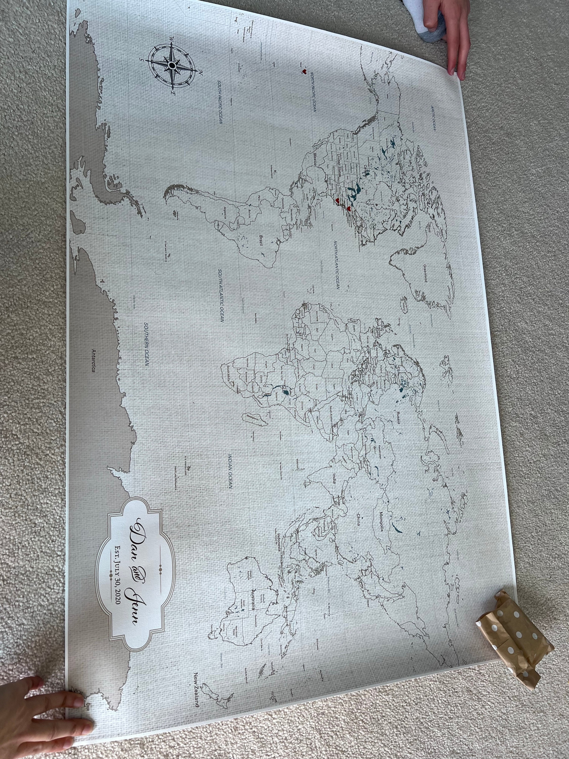 World Watercolor Map DIY - 2nd Cotton Anniversary Gifts for him or her, Travel Valentines Day | JW Design Studio