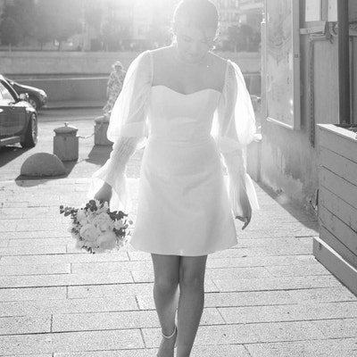Mini Wedding Dress, Short Reception Dress, White Wedding Mini Dress ...