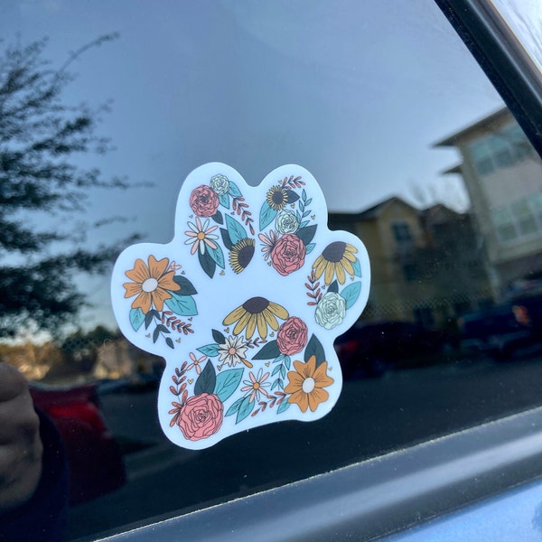 Floral Paw Print Vinyl Sticker, Dog Sticker, Cat Sticker, Pet Sticker ...