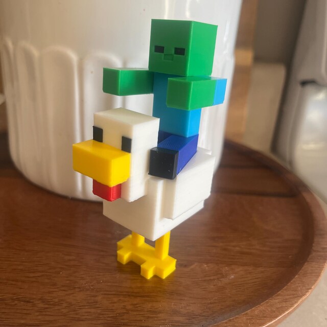 マインクラフト風チキンジョッキー – 3Dプリントミニフィギュア