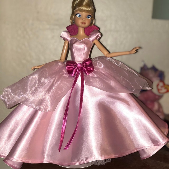 Peregrine Pink & Black Chevron Pattern Stripes Style Silk Ball Gown For 11.5 Inches-339787