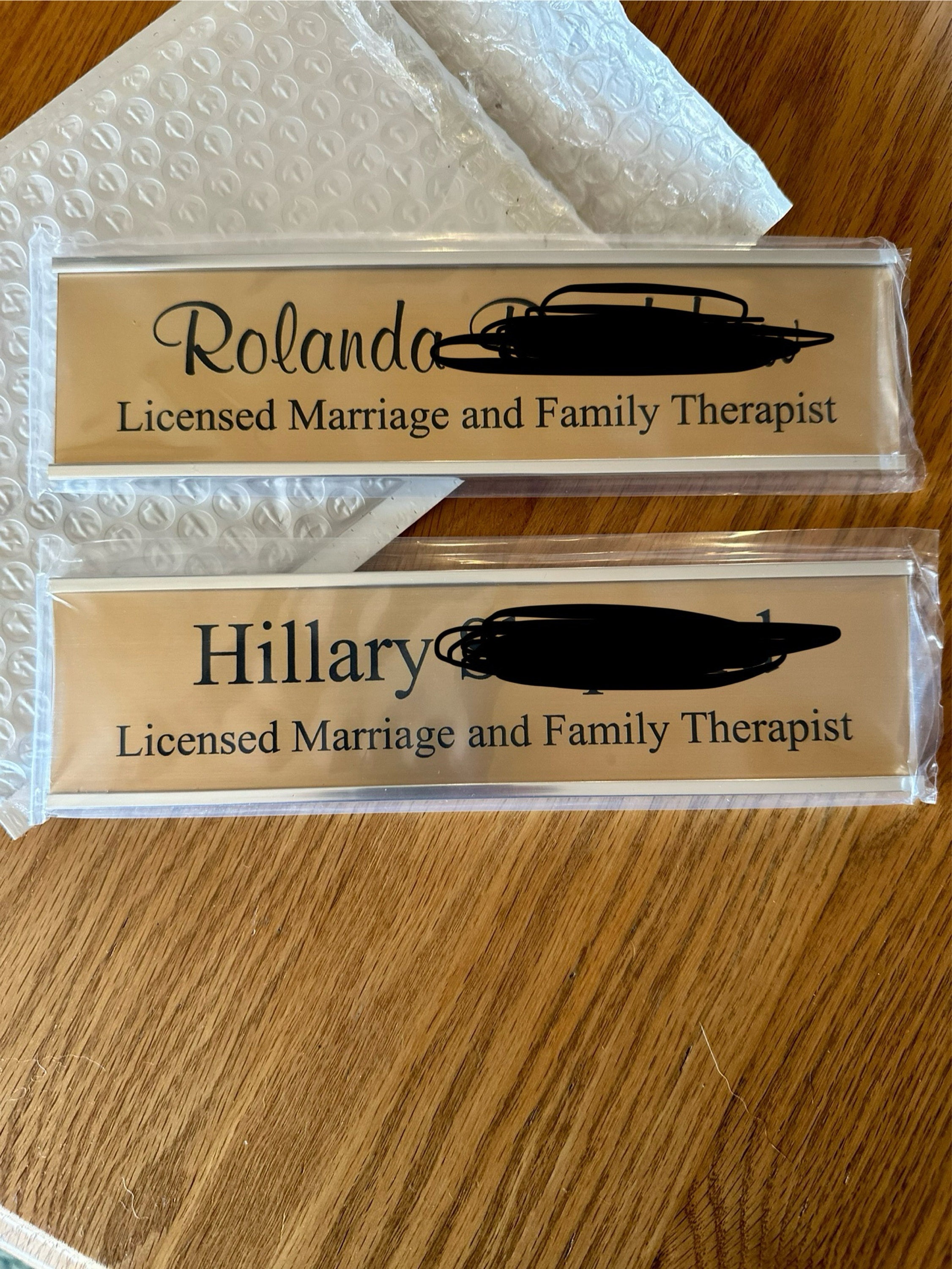 2&quot; x 8&quot; Laser Engraved Name Plate with Silver Aluminum Holder Adhesive Backed - Wall - Cubicle - Door - Flush Mountable