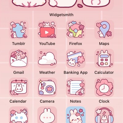 Sakura Bunny App Icon Set Kawaii Aesthetic for Android IOS - Etsy