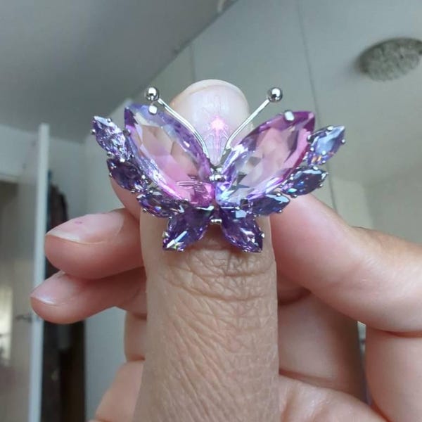 Purple Magenta Enamel Butterfly Opening Ring main image 0