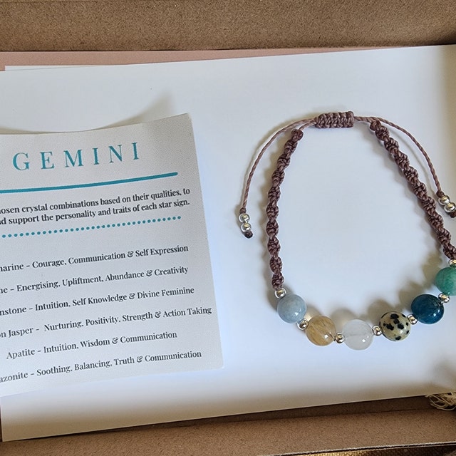 Braccialetto Zodiacale Gemelli Con Cristalli Reiki - Infuso Di Energie, Gioiello In Pietre Preziose 17,8 Cm - 4