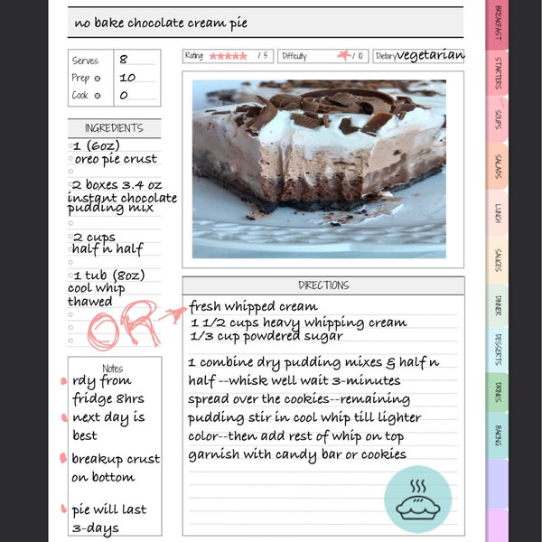 Recipe Book Template, Digital Recipe Book, Recipe Template, Digital