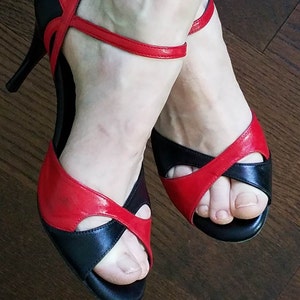 Women's Tango Shoes Peep Toe Style in Black and Red Soft - Etsy