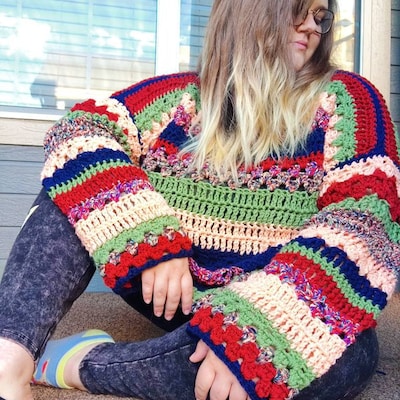 Crochet Pattern, Happy Hippy Sweater, Hippie Crochet Sweater Pattern ...