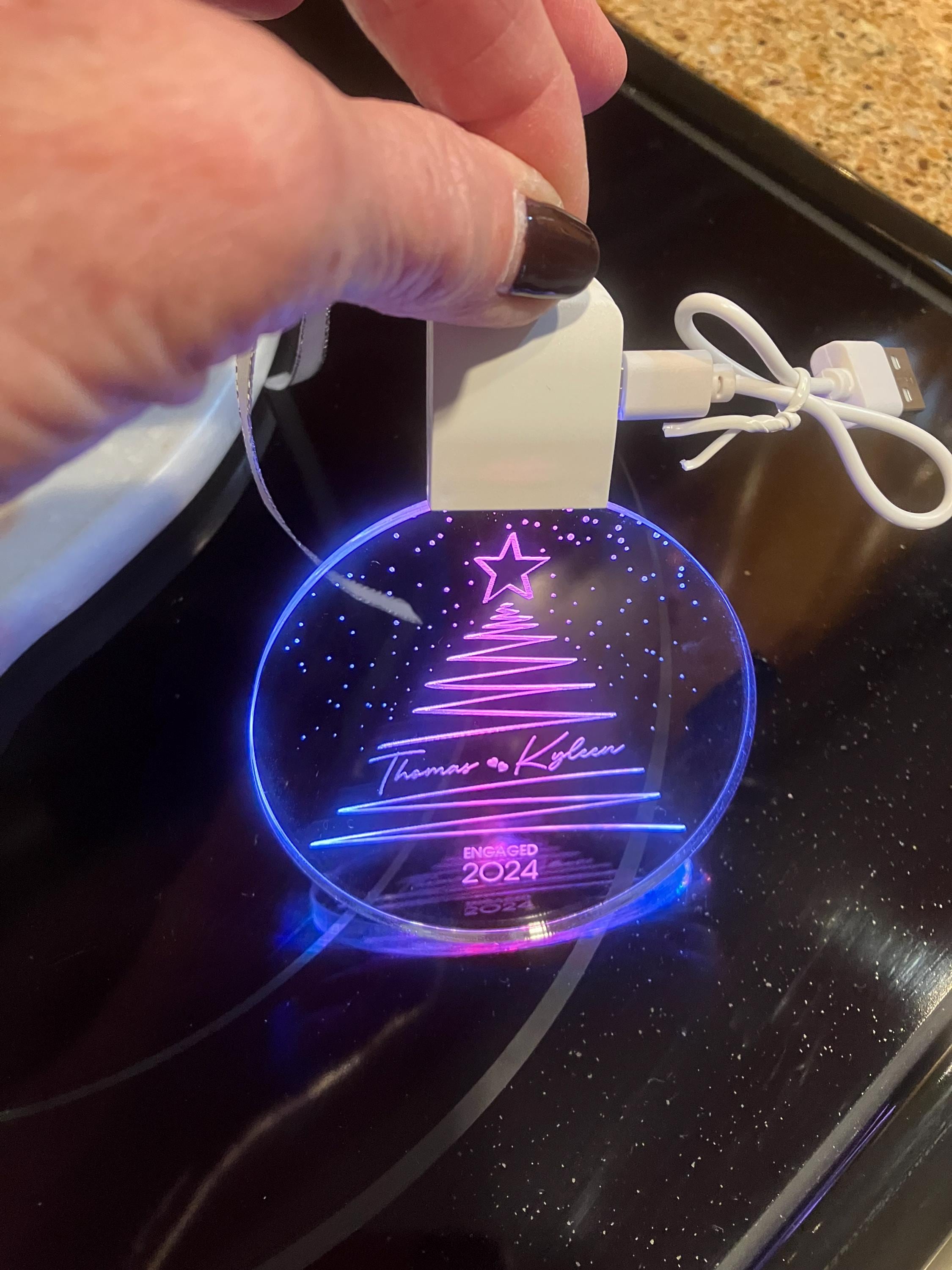 Engaged Christmas Ornament - Custom Engagement Keepsake - Personalized First Christmas Engaged - Classic Engaged Ornament - LED ornament