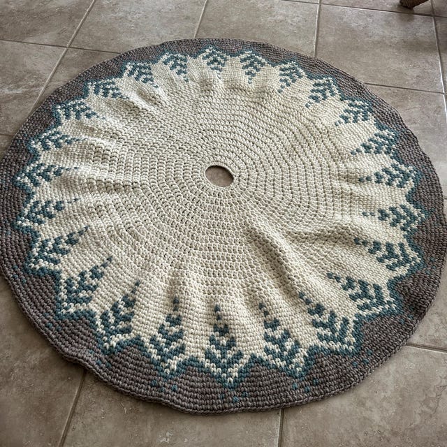 A customer's finished Pine Christmas Tree Skirt Crochet Pattern