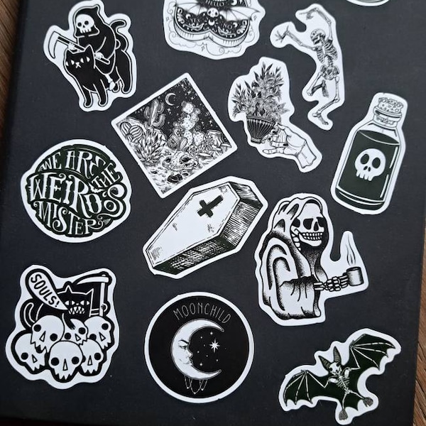 50 Cool Black and White Goth Laptop Stickers Dark Skull Tattoo Decals ...