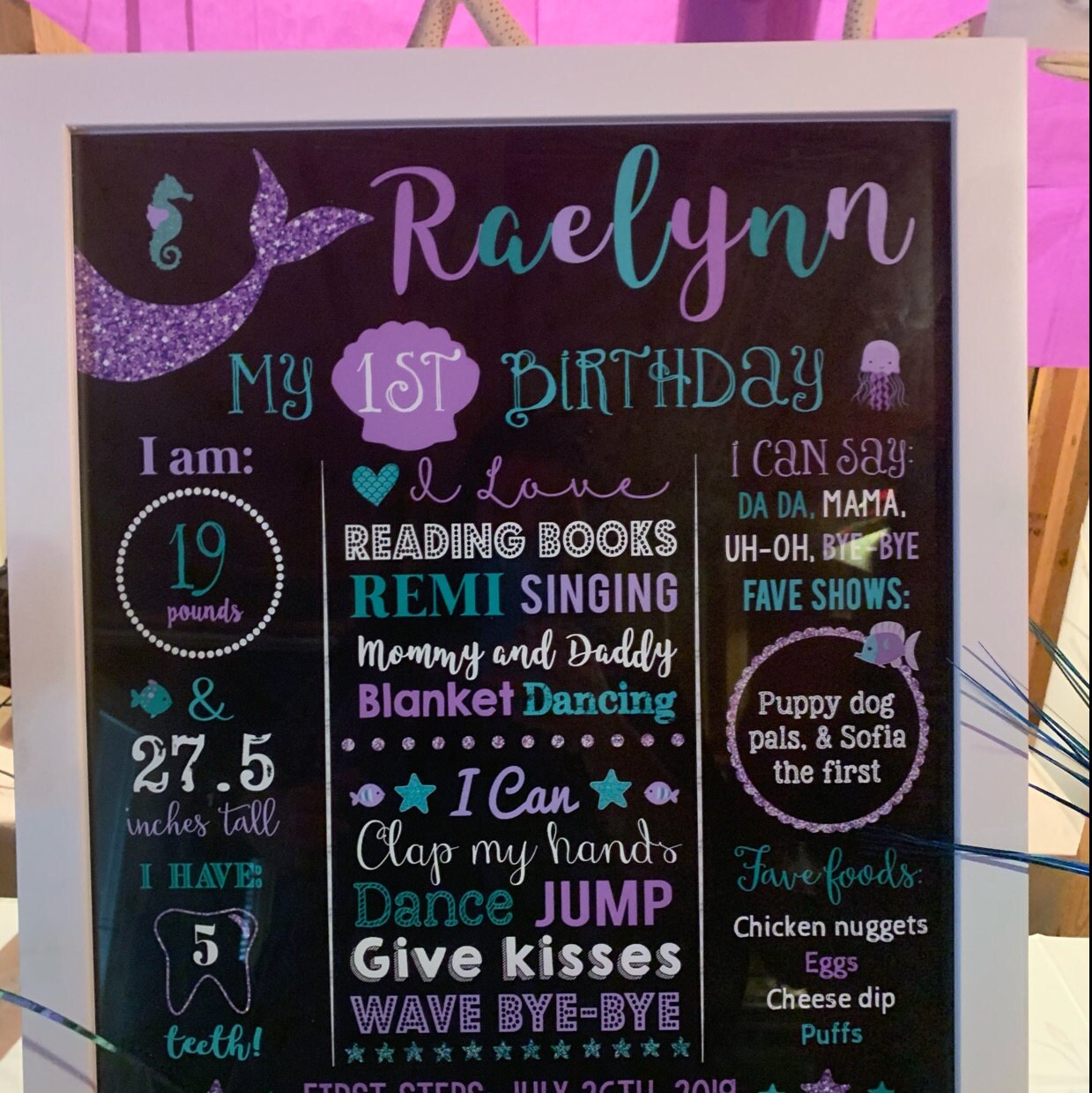 Mermaid Birthday Poster First Birthday Board Sign Milestone Banner