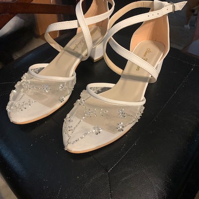 Ivory Tulle Wedding Shoes With Flowers , Transparent Flower Bride Boots