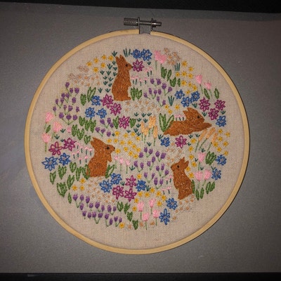 Wildflowers and Rabbits Hand Embroidery PDF Pattern Flower - Etsy