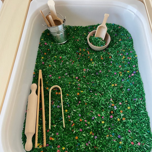 Spring Sensory Rice With Flowers, Sensory Bin Filler, Colored Rice ...