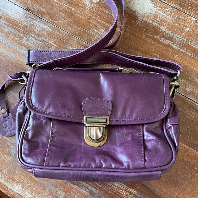 Purple Leather Mini Satchel Bag: Multi Compartment Crossbody - Etsy