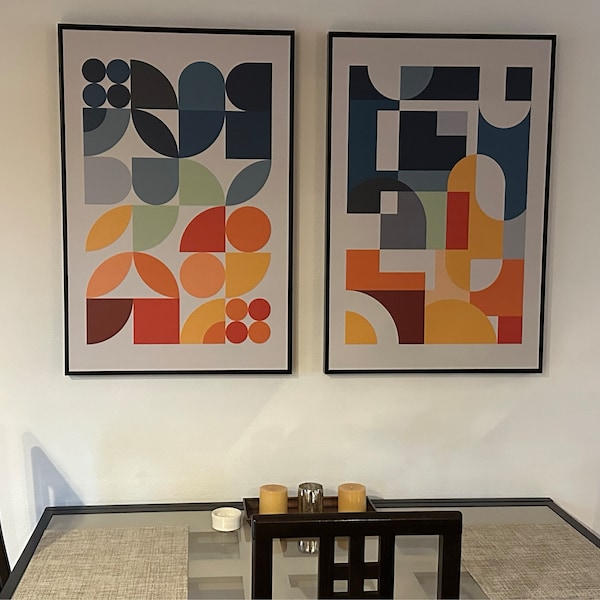 Colorful Geometric Framed Wall Art Set of 2, Color Blocks Abstract ...