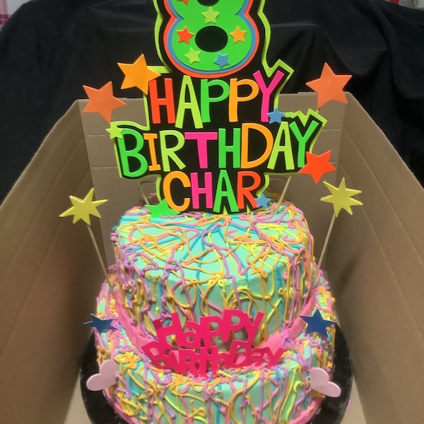 Personalized Topper, Glow Party Cake, Neon Birthday Cake Decor ...