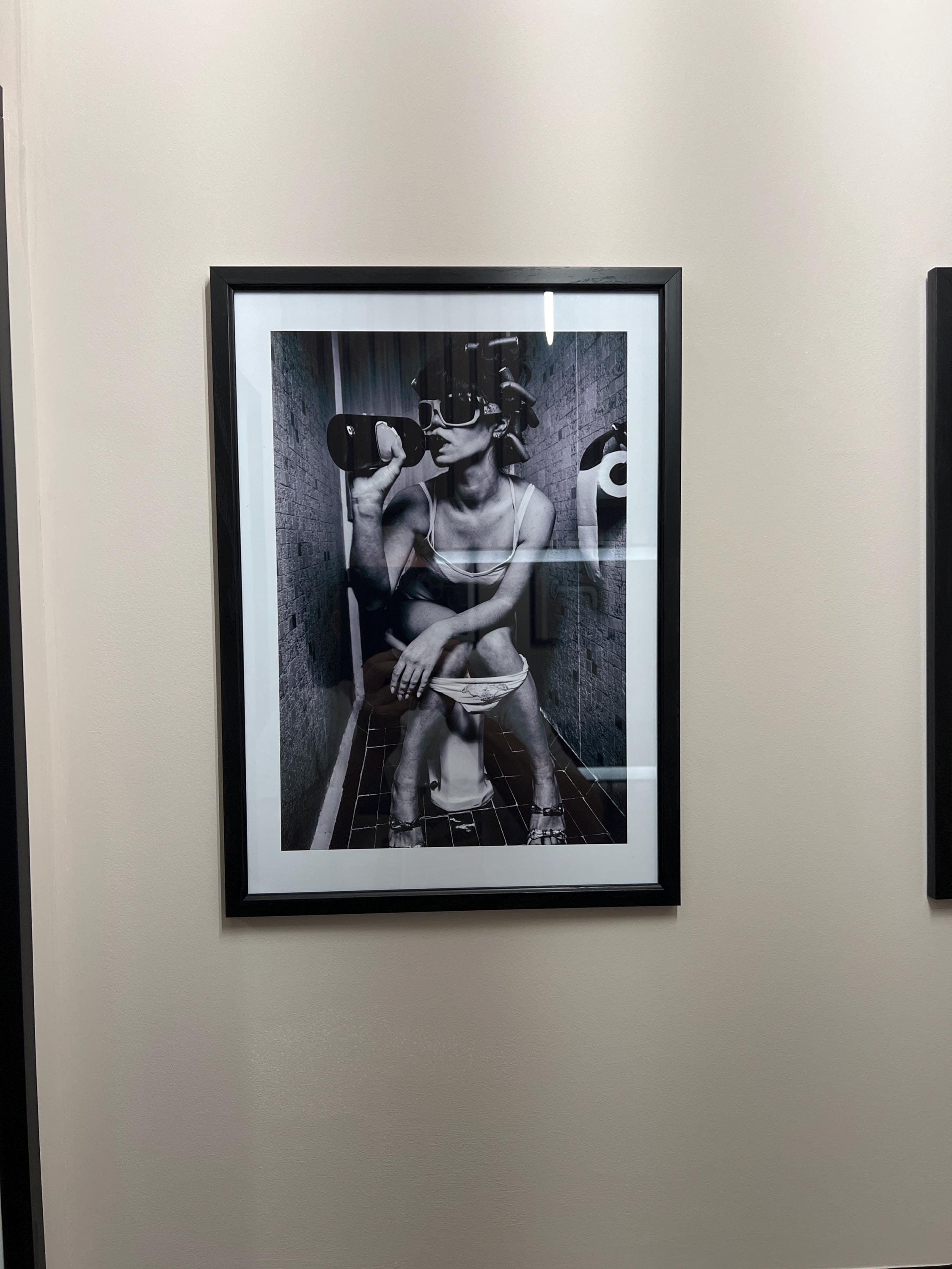 Drinking in the Bathroom, Girl on the Toilet, Black and White Bathroom Prints, Framed Print/Poster or Downloadable Art