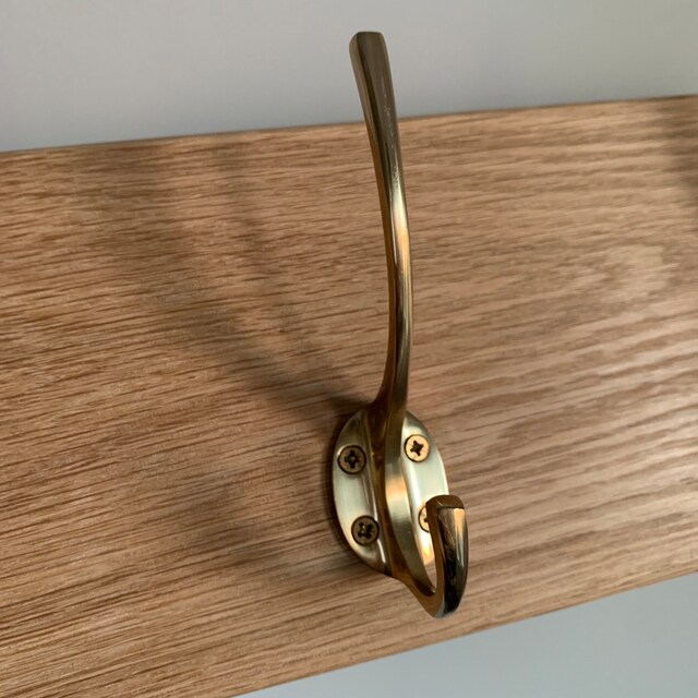 Vintage Style Wooden Oak Coat Rack Modern Brass Hooks - Etsy