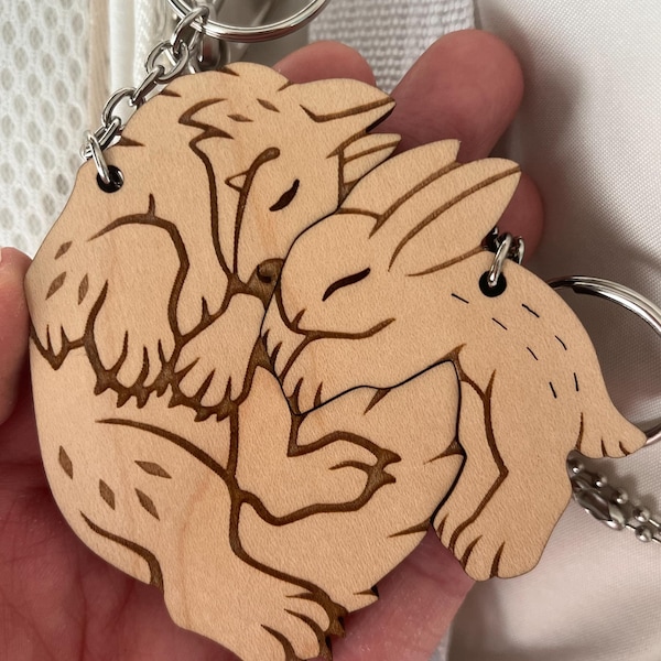 Feathered Raptor Dinosaur Couple Keychains Friendship or Relationship ...