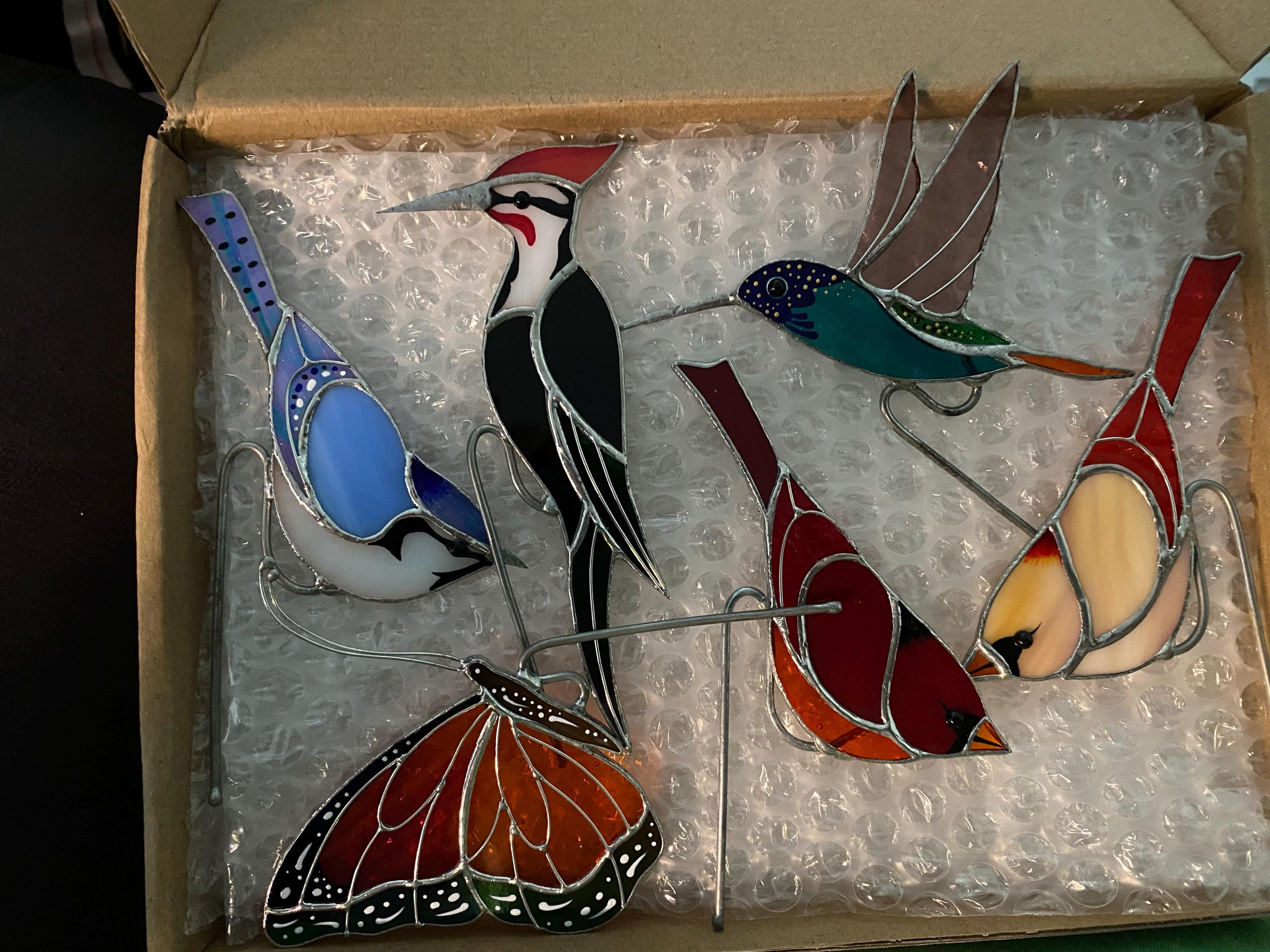 Stained glass Blue Jay Bird Suncatcher Stained glass planter decor 50th birthday gift for women Unique handmade gift Home Plant Dicoretion