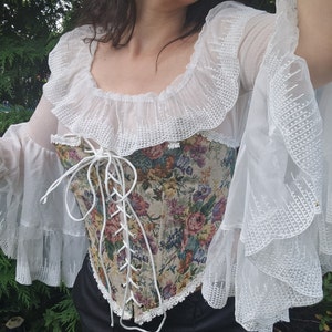 Vintage Floral Jacquard Corset Floral Embroidery Light Yellow - Etsy