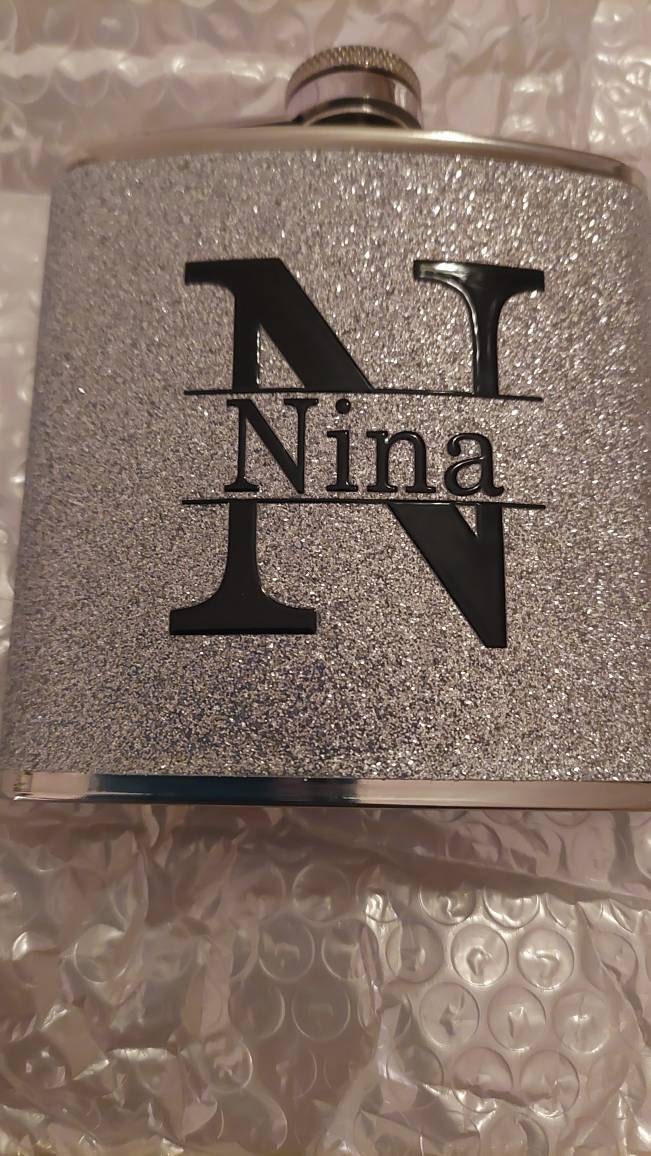 Personalized Flask, Glitter Stainless Steel 6 oz Hip Flask, Gifts for Bridesmaids, Bridesmaid Suggestions, Bridal Party