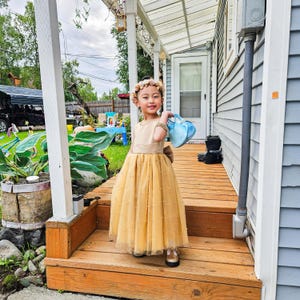 Cute Square Pleated Knee-Length Girl's Dress with Bow Royal Blue main image 1