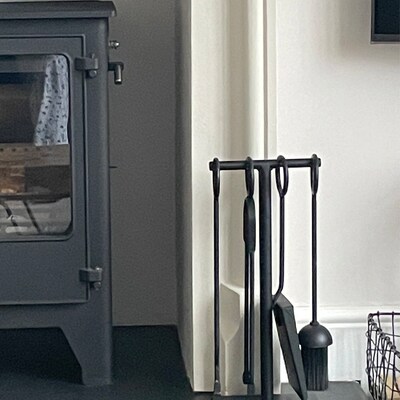 Dark Knight Fireplace Tool Set, Heavy Duty Cast Iron Companion Set, Brush Poker Shovel Tongs Holder Kit Sets, For Log Wood/Briquettes,Black - View #6