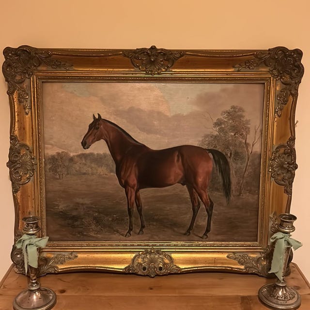 ヴィンテージの馬の絵画：アンティークの乗馬アートプリント、農家風