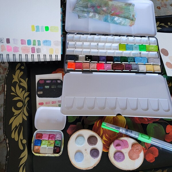 thumbnail image 2 of Meeden Watercolour Palette WANDIC Watercolor Paint Case, Colorful Empty Watercolor Tin Palette Paint Case With 24 Pcs 1ml Paint Pans For Artists Students Watercolor Travel Case Watercolour Pans 2 of 10