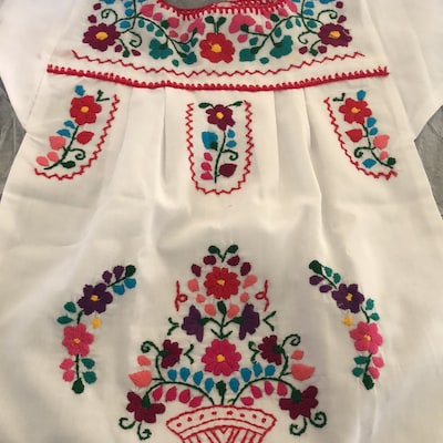 Mexican Puebla Dress Many Colors With Hand Embroidered Flowers Made in ...
