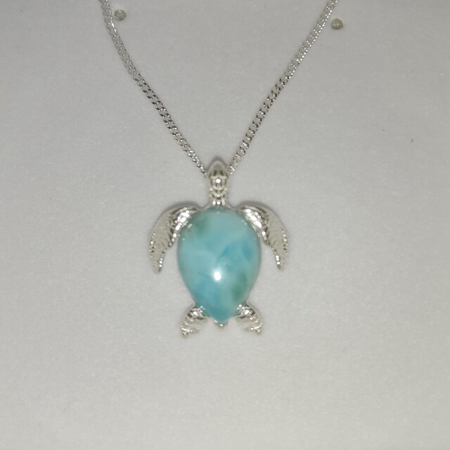 ラリマーのウミガメネックレス：スターリングシルバーのオーシャン