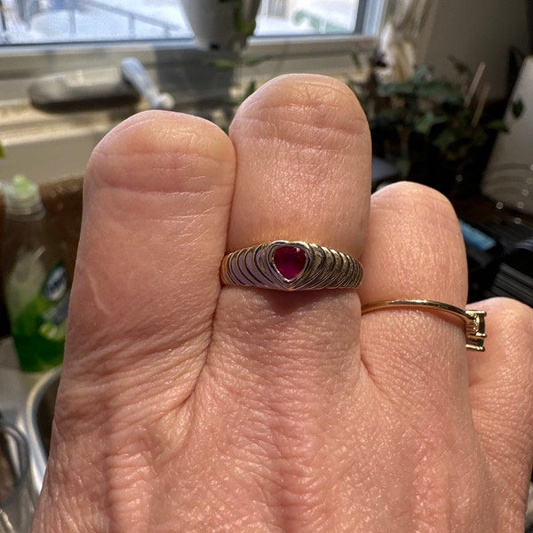 Heart Shaped Ruby Ring / 14k Heart Shape Natural Ruby Beveled Ring ...