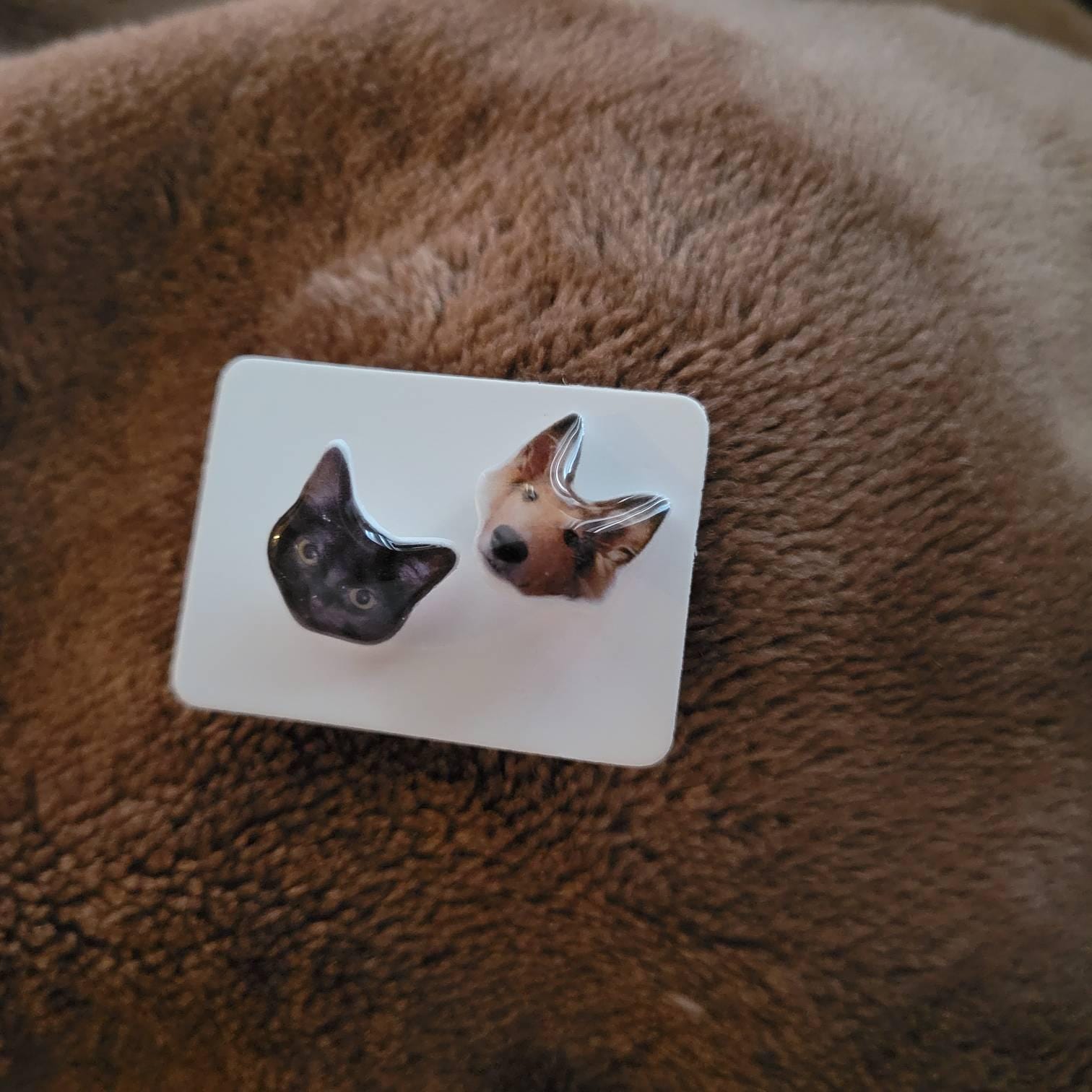 Custom Pet Portrait earrings and ring, Personalized Handmade Cat Dog Portrait earrings, Pet Face earrings, Artwork gift for her