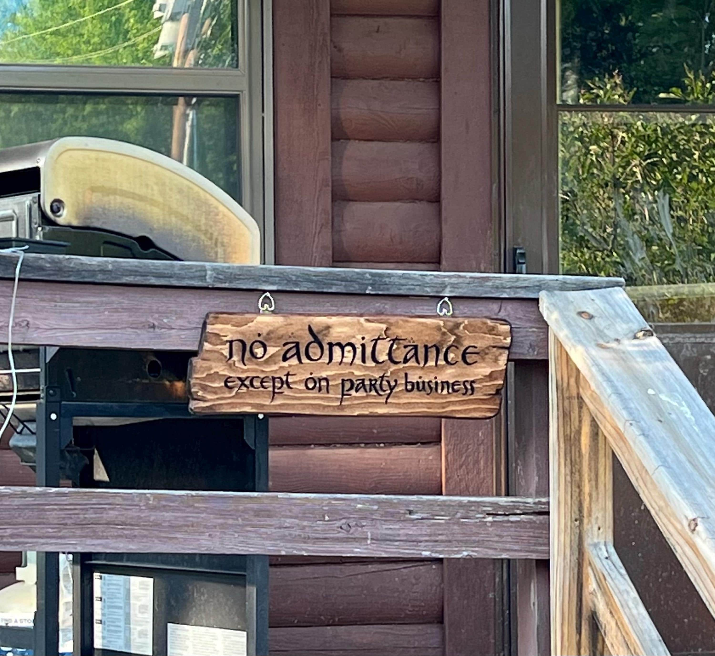 No Admittance Except on Party Business Sign, Engraved In Wood