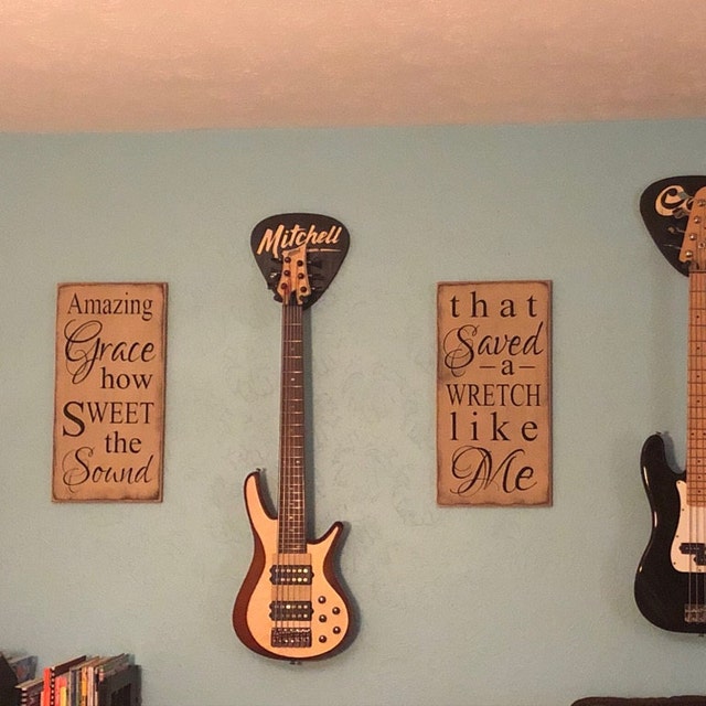 Custom Guitar Wall Hanger / Carved and Stained / Guitar Pick Etsy