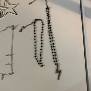 Large Studded Electric Lightning Bolt Rosary Necklace