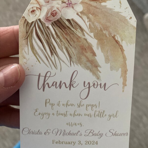 Editable Pampas Grass Baby Shower Favor Tags, Boho Printable Thank You ...