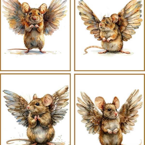 Little Mouse With Angel Wings Clipart Bundle- 10 High Quality ...