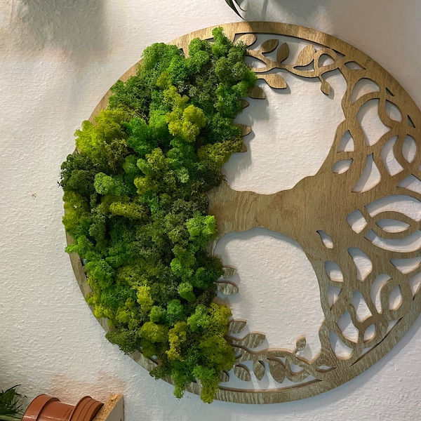 Tableau Sculpté Mur En Bois HDF Motif Arbre De Vie - Décoration Intérieure Chêne 40 Cm