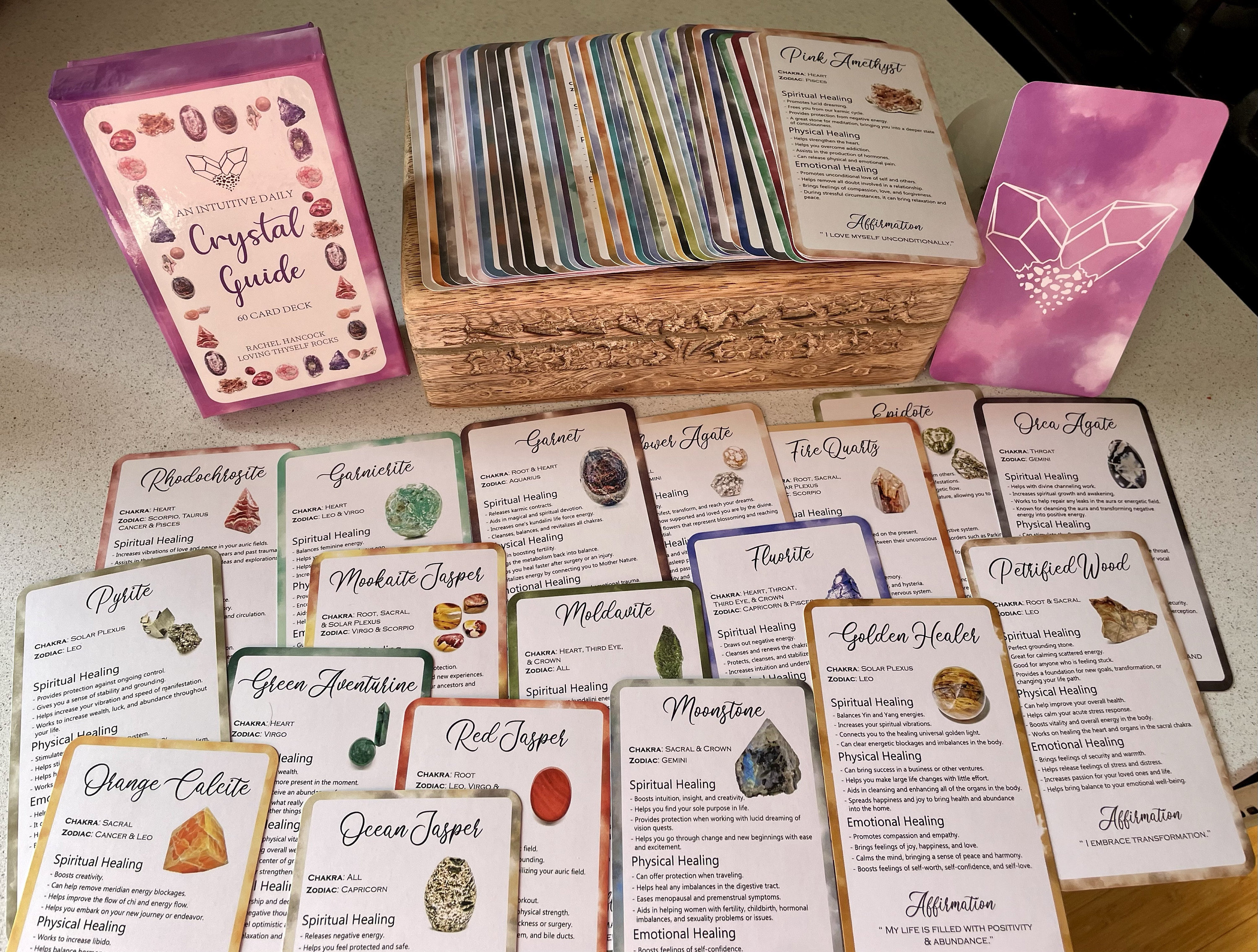 Intuitive 60 Card Crystal Deck - Made By Rachel - Healing Information Cards- Used like Tarot, Oracle or Angel Cards