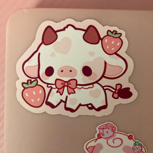 Strawberry Cow kawaii Premium Matte Vertical Poster sold by Ian