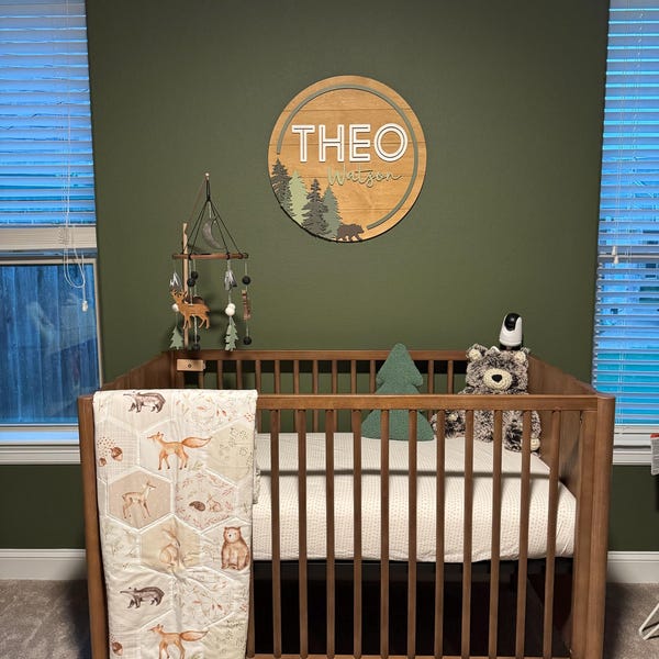 Woodland Crib Mobile: Bear, Wolf, Deer, Pine Tree Nursery Decor - Etsy