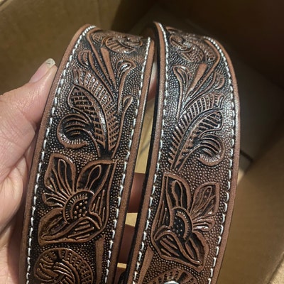 Embossed Genuine Leather Western Style Leather Belt, 1 1/2 Wide Cowboy ...